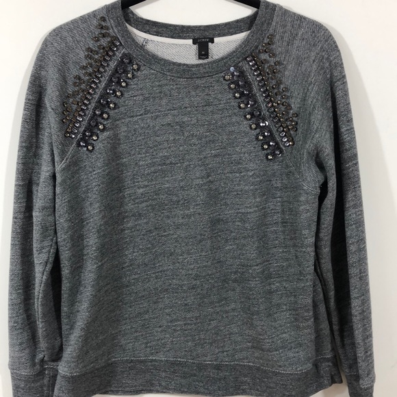 J. Crew>Jeweled gray marled crewneck sweater EUC - Picture 2 of 7